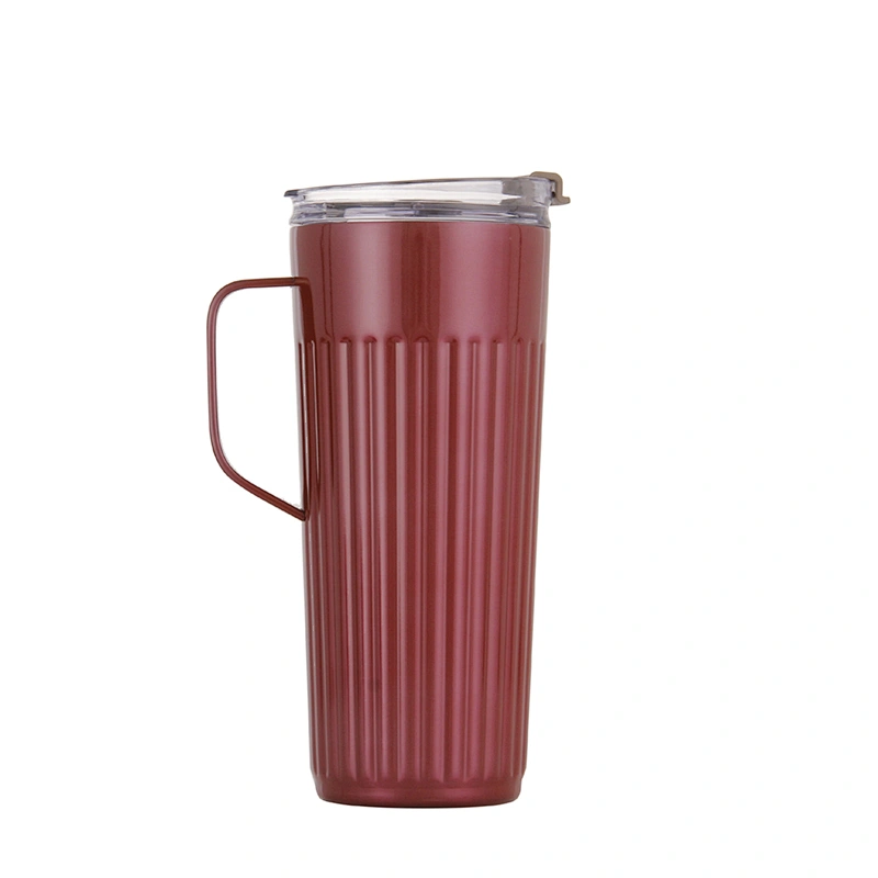 Double wall stainless steel coffee cup with s/s handle, plastic handle or without handle 2types used lid with straw hole.