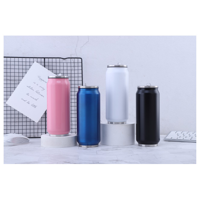 Double wall stainless steel vacuum insulated cola bottle shape can, lid with straw