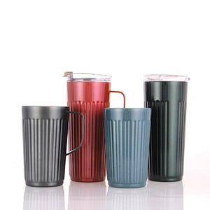 Double wall stainless steel coffee cup with s/s handle, plastic handle or without handle 2types used lid with straw hole.