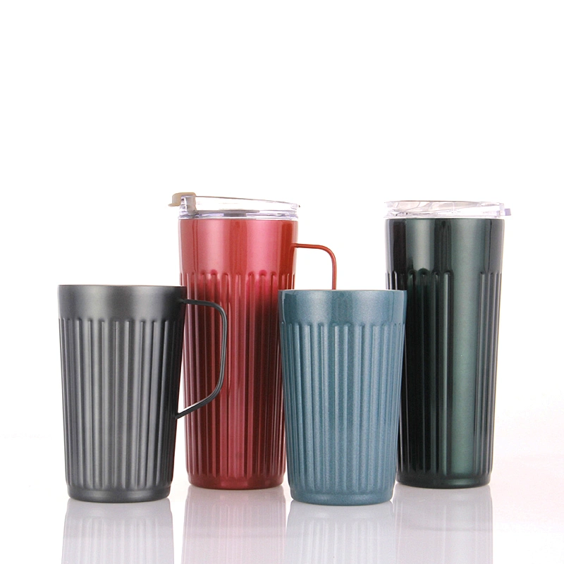 Double wall stainless steel coffee cup with s/s handle, plastic handle or without handle 2types used lid with straw hole.