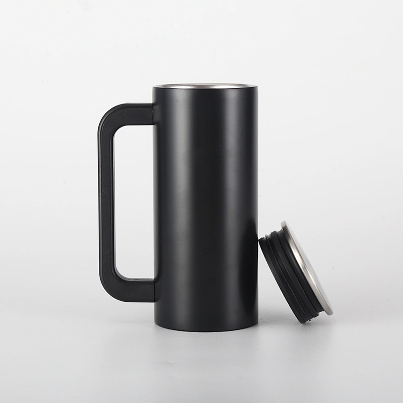 Double wall stainless steel coffee cup with plastic handle or stainless steel handle 3types lids .