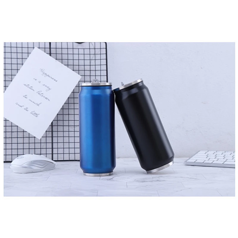 Double wall stainless steel vacuum insulated cola bottle shape can, lid with straw