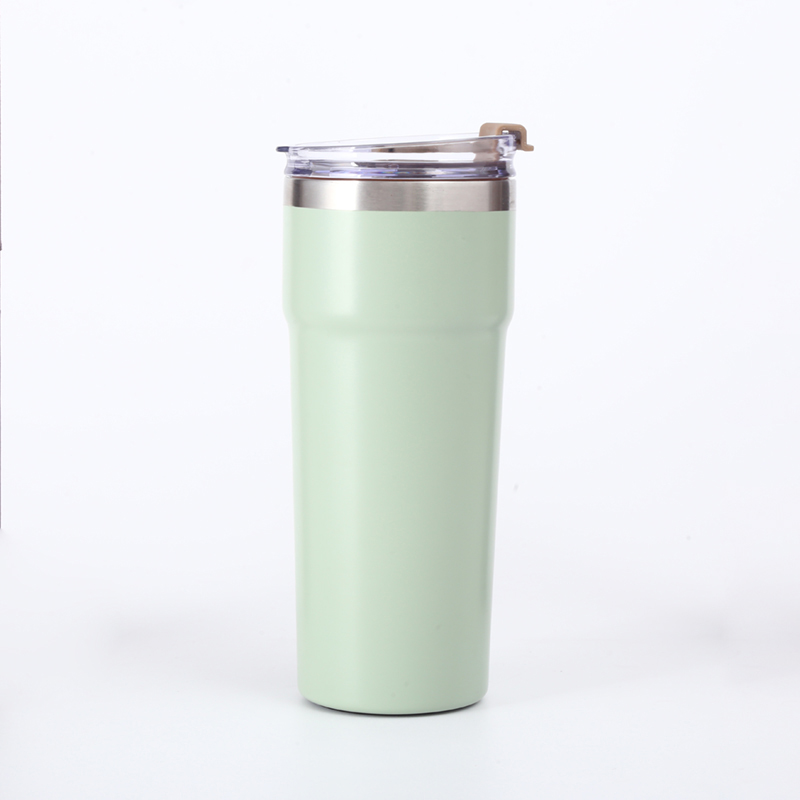 Double wall stainless steel vacuum insulated travel thermo mug, lid with s/s handle