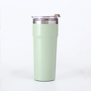 Double wall stainless steel vacuum insulated travel thermo mug, lid with s/s handle