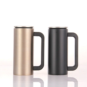 Double wall stainless steel coffee cup with plastic handle or stainless steel handle 3types lids .