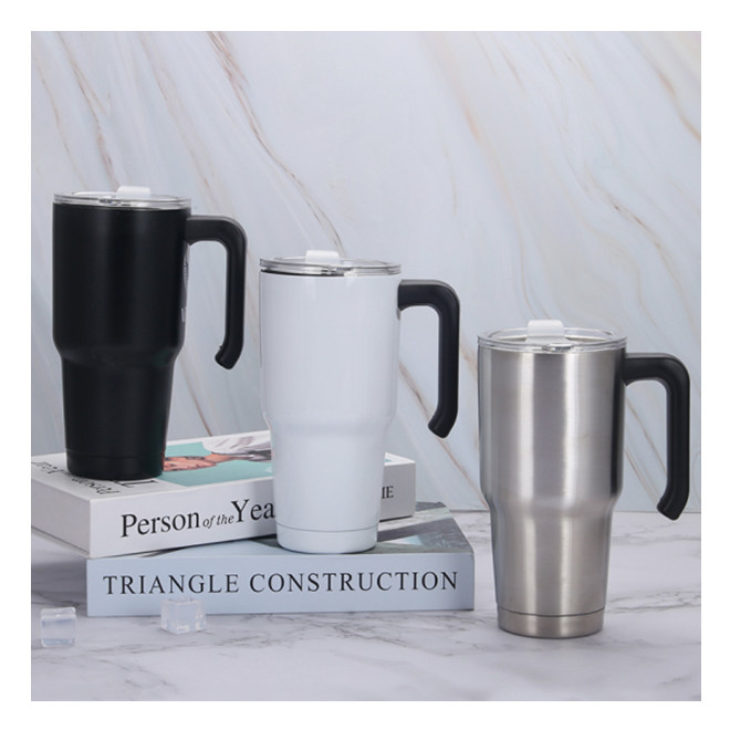 Double wall stainless steel vacuum insulated thermos with plastic handle