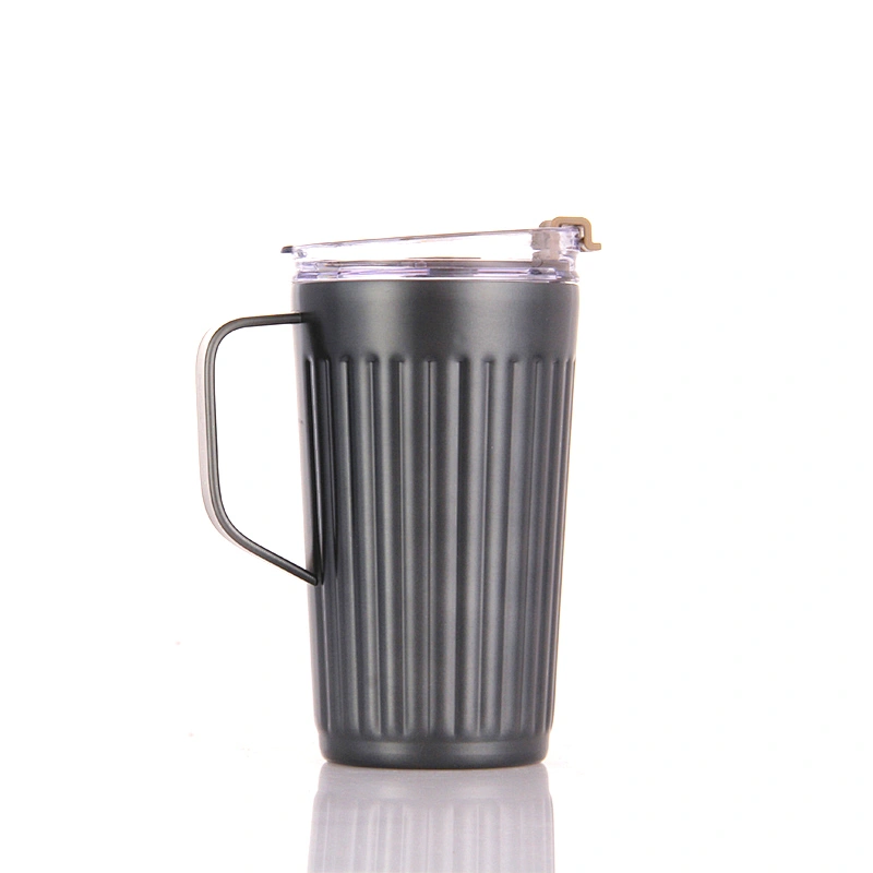 Double wall stainless steel coffee cup with s/s handle, plastic handle or without handle 2types used lid with straw hole.