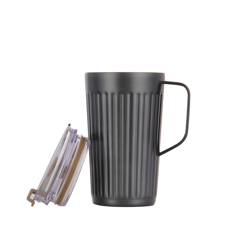 Double wall stainless steel coffee cup with s/s handle, plastic handle or without handle 2types used lid with straw hole.