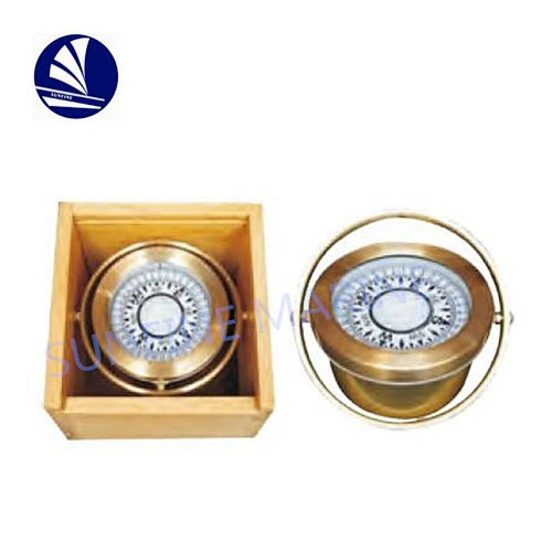 Nautical magnetic Bronze plastic compass in wooden box with Glmbal Ring/ special Senior present for marine/boat/outdoors
