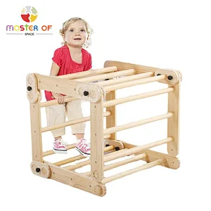 Professional factory toddlers climbing ladder wooden play centre with ramp W01F062