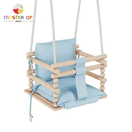 Professional factory baby indoor wooden swing sets with safety belt W01F061