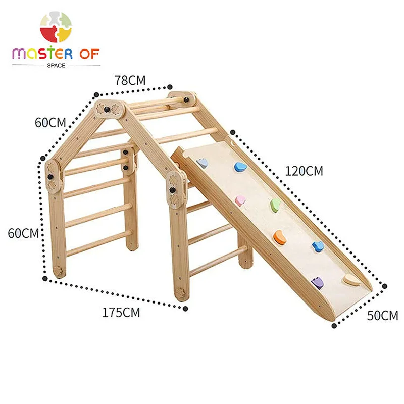 Professional factory toddlers climbing ladder wooden play centre with ramp W01F062