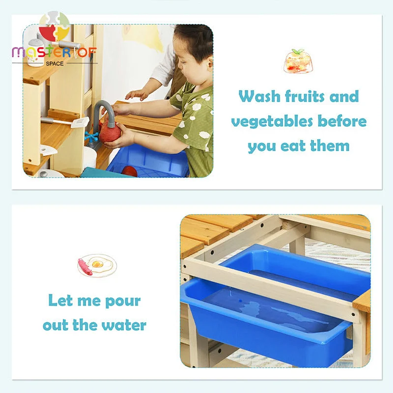 Kids wooden outdoor play mud kitchen pretend cook playset toy for children W10C772