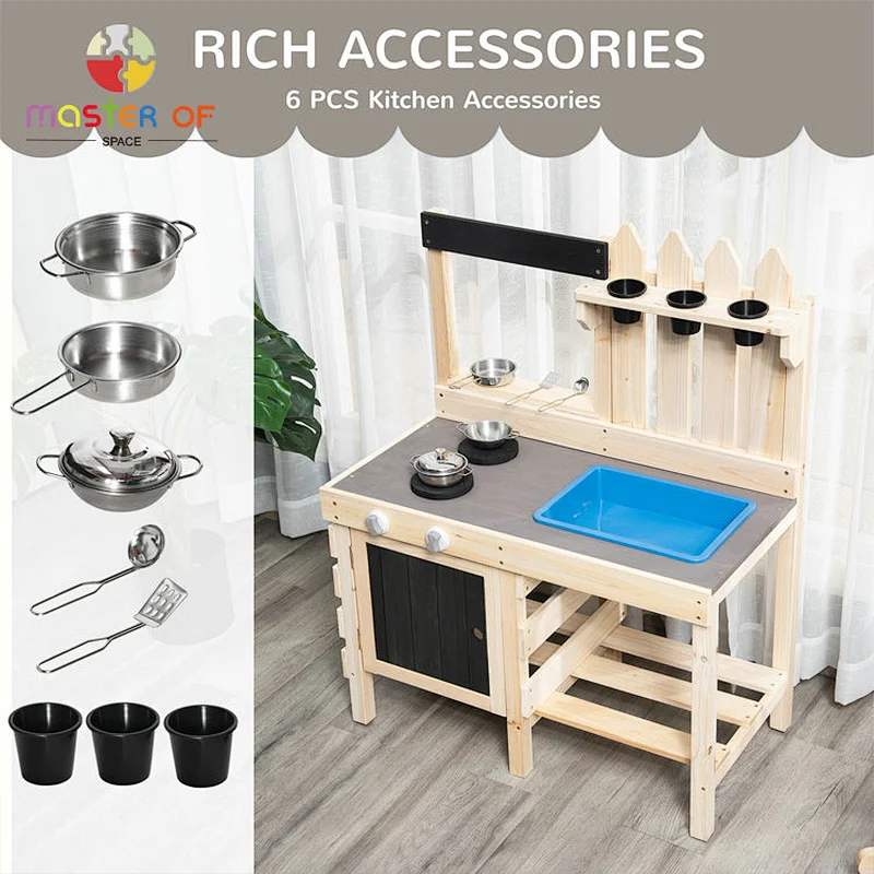 Handcrafted durable toddlers and kids wooden mud kitchen for outdoor play W10C776