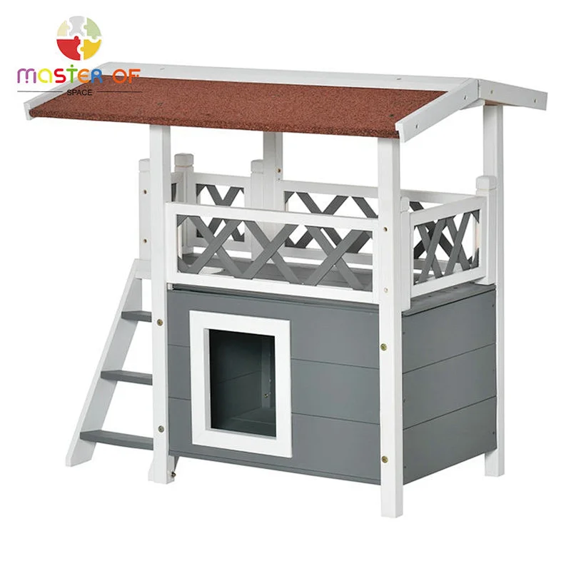 2022 New Water Resistant Outdoor Pet House Wooden Cat House With Stair W06F150