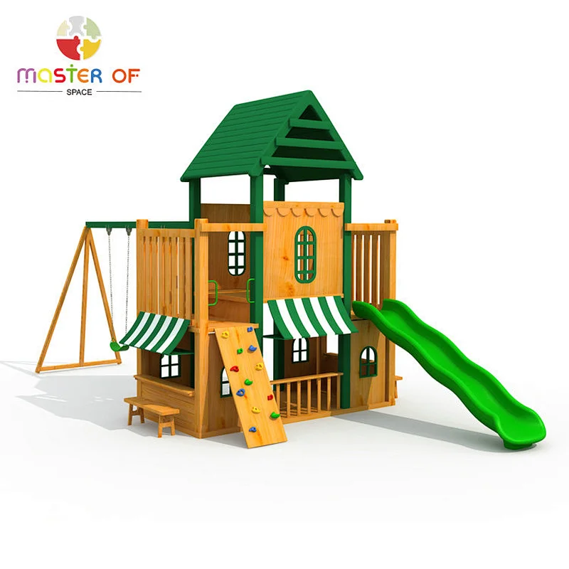 Backyard Outdoor activity play wooden playground structures with slide for toddlers W01D177