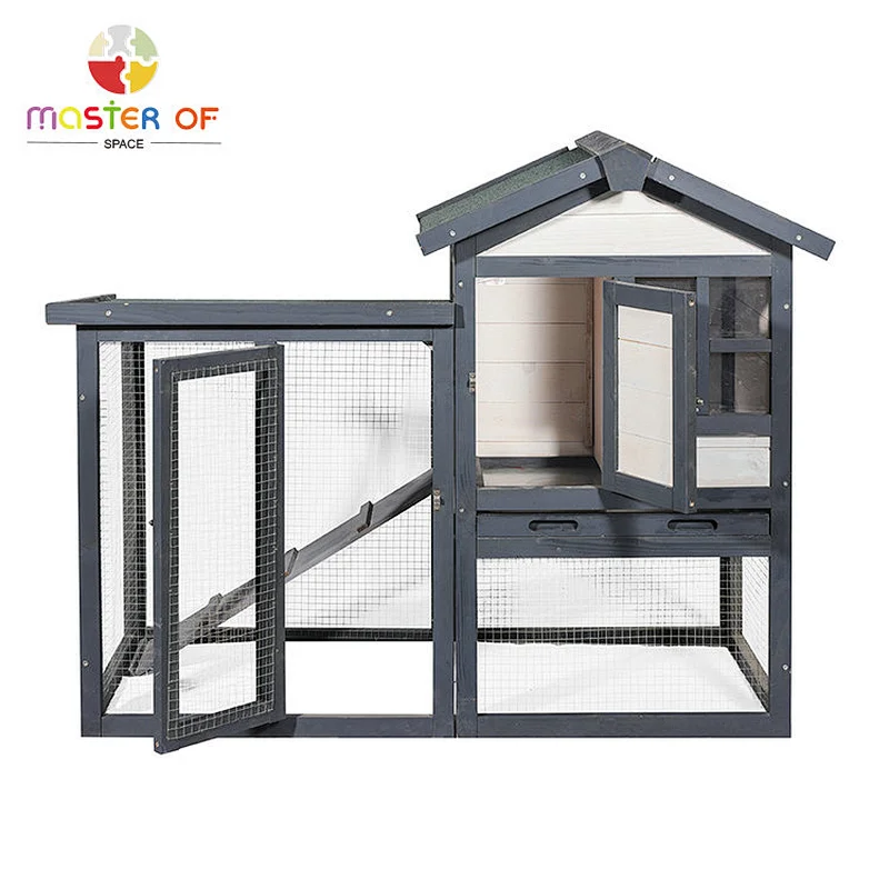 2-Tier Wooden Rabbit Cage Outdoor Backyard Pet House With Rainroof W06F156