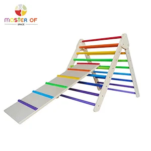 Non-Toxic Indoor Gym Wooden Triangle Climbing Ladder with Slide for Baby, Toddler, Children W01F046