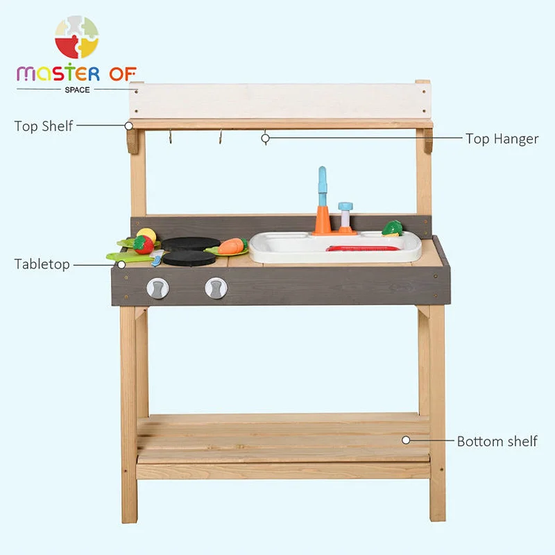 Factory price kids outdoor play mud kitchen with sink running water W10C775