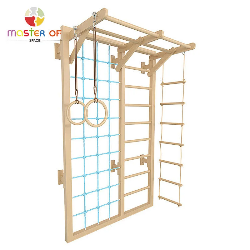 Montessori Indoor playground kids wooden climbing frame with swing W01D176