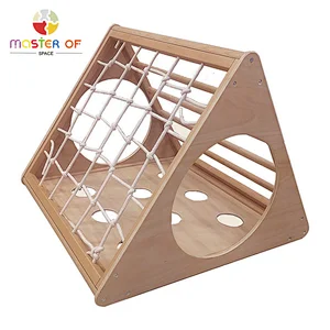 Non-Toxic Indoor Gym Wooden Triangle Climbing Ladder with Slide for Baby, Toddler, Children W01F046