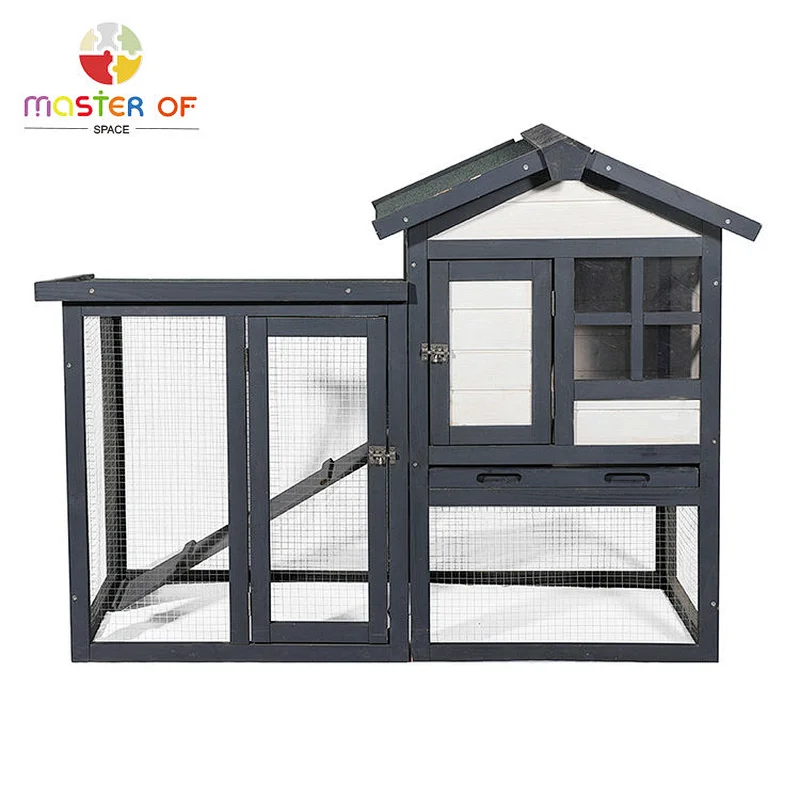 2-Tier Wooden Rabbit Cage Outdoor Backyard Pet House With Rainroof W06F156