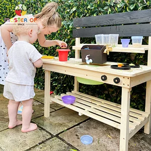 Custom Mud Kitchen Kids Outdoor Play Wooden Kitchen Toy for Children Pretend Role Play W10C777