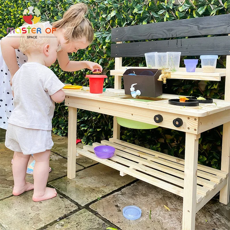 Custom Mud Kitchen Kids Outdoor Play Wooden Kitchen Toy for Children Pretend Role Play W10C777