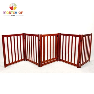 Folding 4 Panel Freestanding Doorway Dog Fence Wooden Kids Safety Gate W08M004