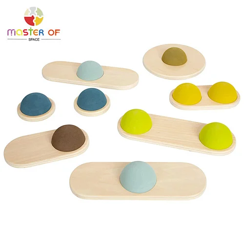 Multi colour nursery motor skills toy wooden balancing stepping stones for children W10F068