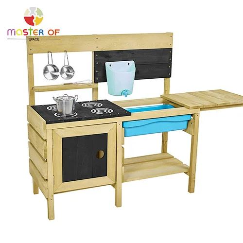 Children pretend play cooking wood kitchen toy play set mud kitchen with sink for kids W10C778