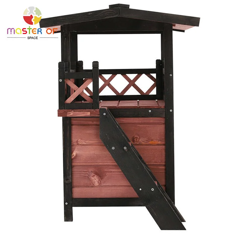 2022 New Water Resistant Outdoor Pet House Wooden Cat House With Stair W06F150