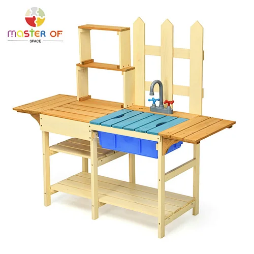 Kids wooden outdoor play mud kitchen pretend cook playset toy for children W10C772