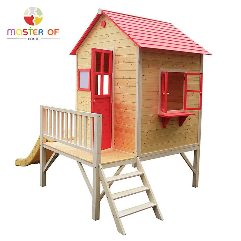 Hot Selling Custom Outdoor Children Wooden Playhouse With Slide W01D079