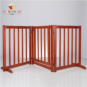 Folding 4 Panel Freestanding Doorway Dog Fence Wooden Kids Safety Gate W08M004