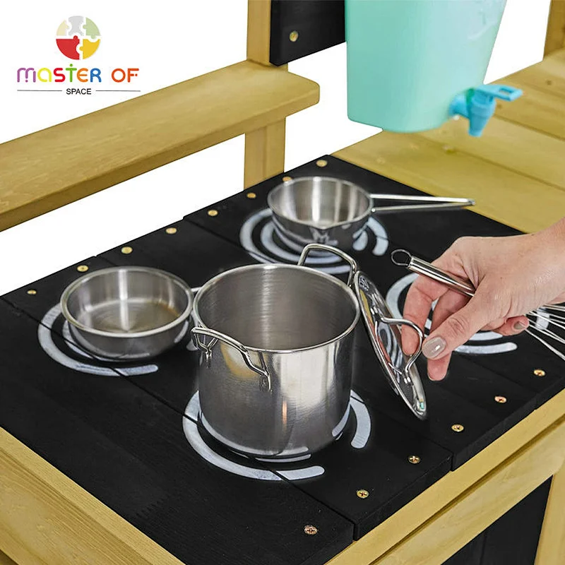 Children pretend play cooking wood kitchen toy play set mud kitchen with sink for kids W10C778