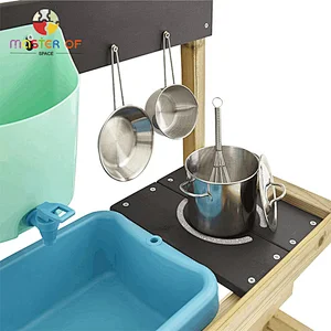 Children outdoor play wooden mud kitchen with working tap W10C781