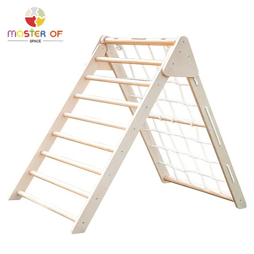 Indoor playful wooden triangle climber with climbing ladder for toddlers W01F053