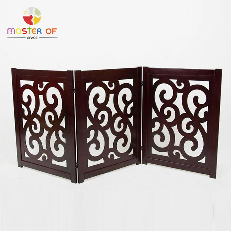 Popular Foldable 3 Panel Dog Gate Wooden Kids Safety Fence With Pattern W08M015