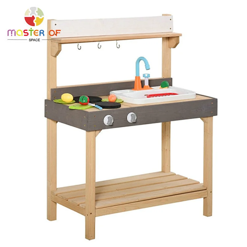 Cheap durable wood outdoor mud kitchen play set with sink W10C774