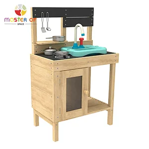 Children outdoor play wooden mud kitchen with working tap W10C781
