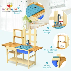 Kids wooden outdoor play mud kitchen pretend cook playset toy for children W10C772