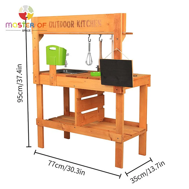Cheap pretend outdoor toys kitchen wooden mud kitchen play set for kids W10C779