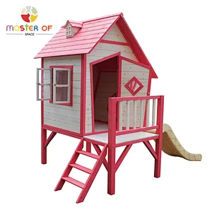 Hot Selling Custom Outdoor Children Wooden Playhouse With Slide W01D079