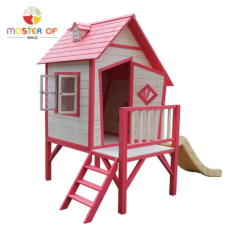 Hot Selling Custom Outdoor Children Wooden Playhouse With Slide W01D079