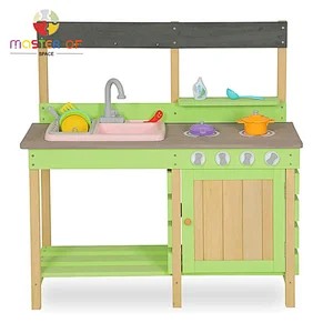 Children pretend play mud kitchen wooden toy kitchen set for for outdoor play W10C780
