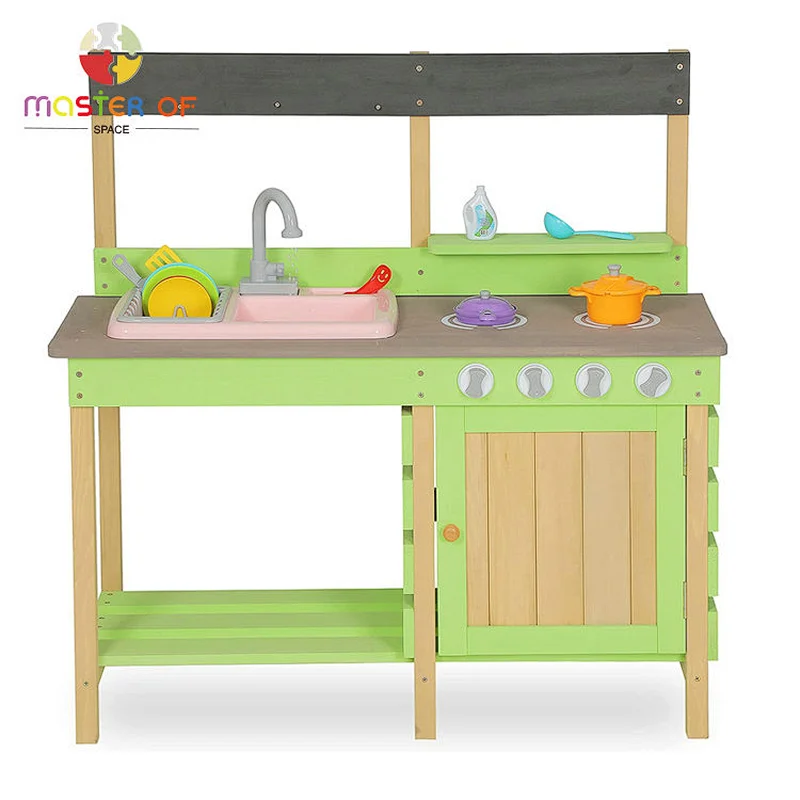Children pretend play mud kitchen wooden toy kitchen set for for outdoor play W10C780