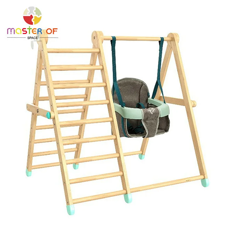Montessori Indoor playground kids wooden climbing frame with swing W01D176