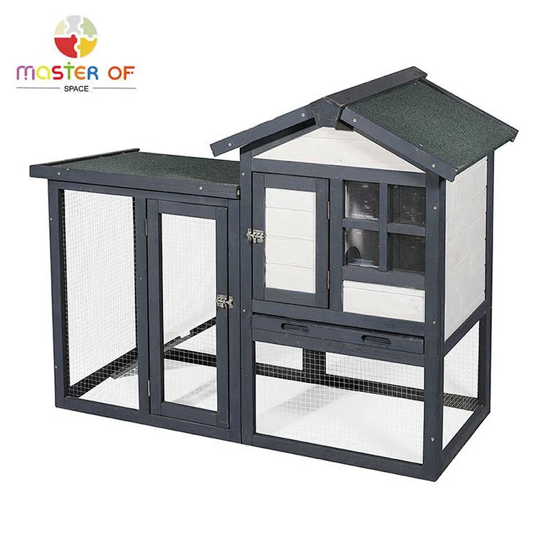 2-Tier Wooden Rabbit Cage Outdoor Backyard Pet House With Rainroof W06F156