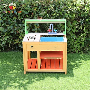 Cheap durable wood outdoor mud kitchen play set with sink W10C774